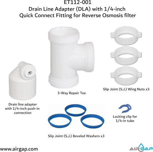 Drain Line Adapter (DLA) with 1/4-inch Quick Connect Fitting for Reverse Osmosis filter