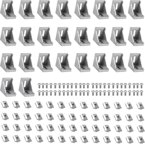 26pcs 3030 Bracket Corner Connector Aluminum Extrusion Hardware with T Nuts and Screws for 3D Printer Frame