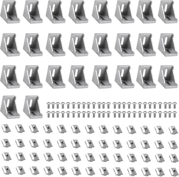 26pcs 3030 Bracket Corner Connector Aluminum Extrusion Hardware with T Nuts and Screws for 3D Printer Frame
