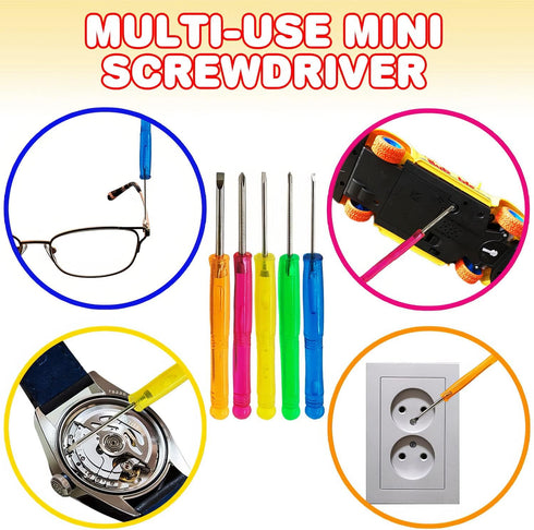 ArtCreativity 5 PC Mini Screwdriver Keychain Set, Pack of 12 with Portable Pouch, Birthday Party Favors
