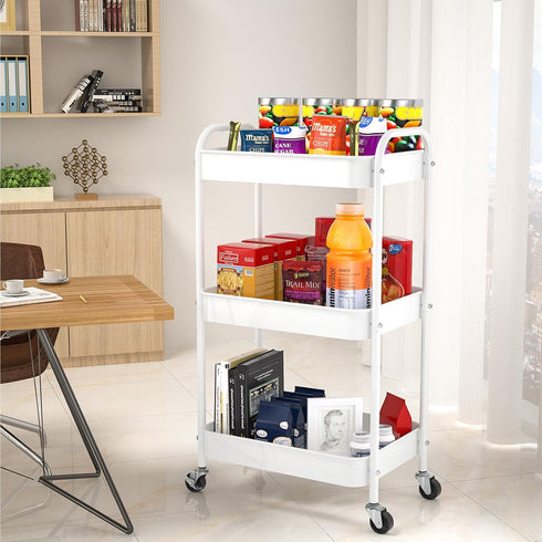 PNVXNUS 3-Tier Rolling Metal Storage Cart with Wheels, Multi-Functional Organizer for Office, Kitchen, Bathroom, Books