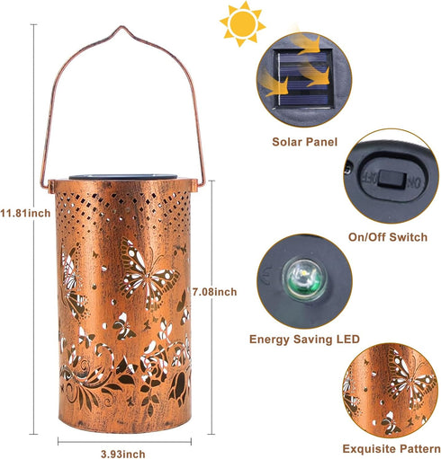 Butterfly Solar Lanterns Outdoor Waterproof Hanging Lights, Butterfly Gifts for Women Mom Grandma, Metal Decorative LED
