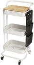 DTK 3 Tier Metal Utility Rolling Cart with Table Top and Side Bags, Storage Organizer with Wheels (White)