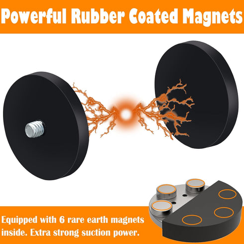 Strong Rubber Coated Magnets with 1/4-20 Male Threaded Stud, 2Pack Heavy Duty Neodymium Mounting Base