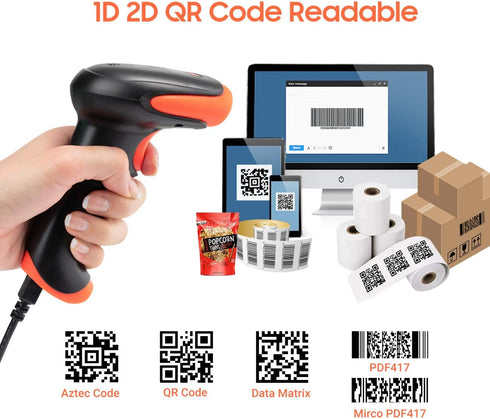 Tera Wireless 2D QR Barcode Scanner with Stand, 3 in 1 Bluetooth & 2.4GHz Wireless & USB Wired Barcode Reader, Handheld