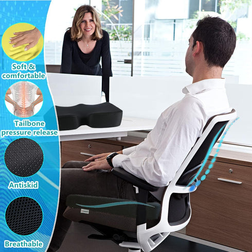 Memory Foam Seat Cushions Coccyx Pad Thicken Widen Strong Support and Comfort for Office Chairs, Car Seat, Dining