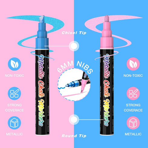 Liquid Chalk Markers Pens - 10 Metallic Colors Washable & Wet Erase Chalk Pens for Blackboard, Chalkboard Signs, Glass Window, Graduation Celebration School Kids Art - Erasable Window Markers for Cars by SAKEYR