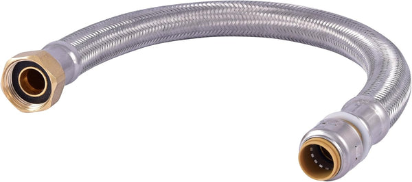 SharkBite Max 18 Inch Stainless Steel Braided Flexible Water Heater Connector, 1/2 Inch x 3/4 Inch FIP, Push to Connect