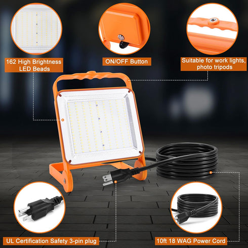SETEN 2-Pack 50W 8,000LM (500W IP65 10ft 5000K Super Bright LED Work Light - Equivalent), Waterproof, Heavy Duty Cord