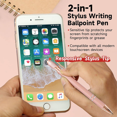 Stylus Pens for Touch Screens, 6 Pack Rose Gold Inspirational Ballpoint Pens, Cute Office Supplies for Women