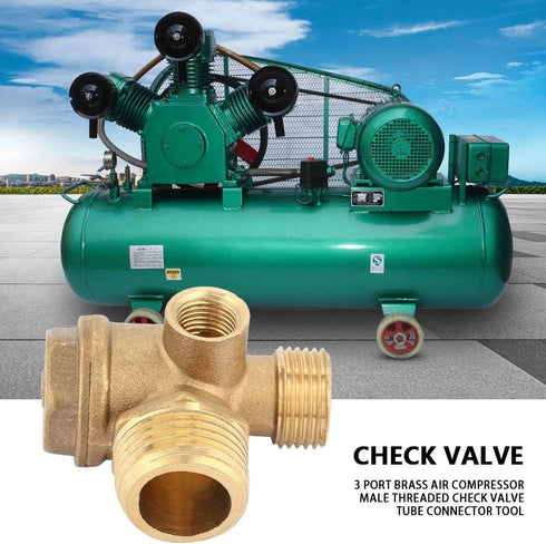 Air Compressor Check Valve, 3-Way Brass Male Threaded Air Compressor Check Valve Tube