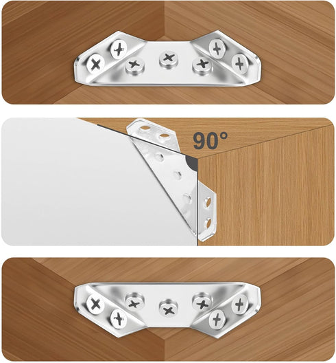 VEESON 12 Pack 84 Universal Stainless Steel Furniture Corner Connectors with Screws Heavy Duty Triangular Brackets