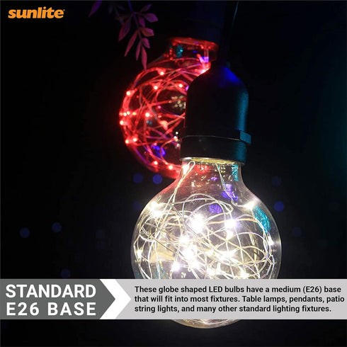 81177 G25 Bulb, 1.5 (E26) Dimmable, 1 Count Sunlite Globe LED Fairy-Lights Inside, Watts, Medium Base, Non Party