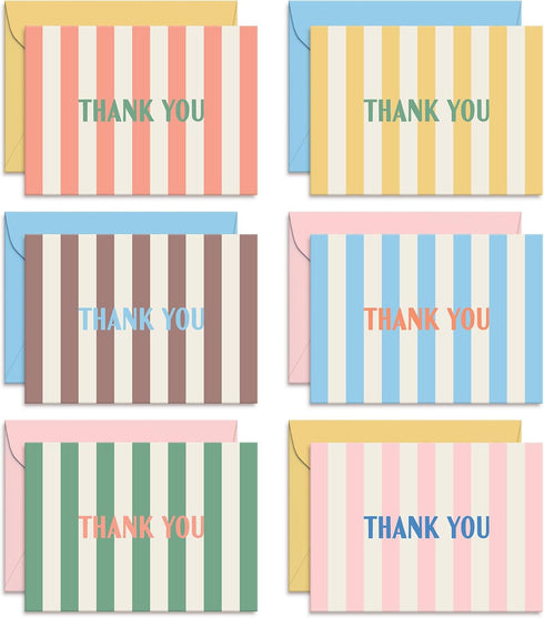 Sweetzer & Orange Summer Stripes Thank You Cards Set of 24 Blank