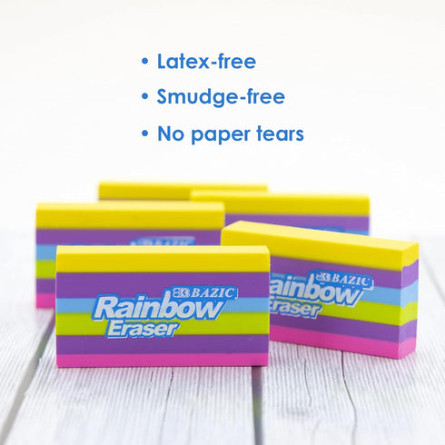 BAZIC Rainbow Erasers, Latex Free, Large Size Block Erasers for Art Drawing, 4/Pack