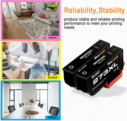 Run Star 2 Pack Remanufactured Black Ink Cartridge Replacement for Epson 273XL Printers