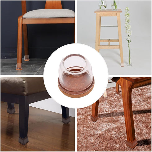 Hordion 24PCS 1.1" 1.3", Round Chair Leg Floor Protectors with Felt, Silicone Chair Covers High Elastic Dining Table