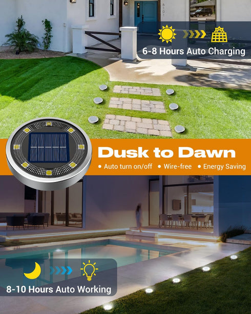 6 Pack 8 IP65 btfarm Solar Lights Outdoor, LED Solar Ground Lights Waterproof Flat Solar Disc Light, Pathway Lights