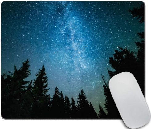 Beautiful Night Sky Mouse Pad - The Milky Way and Trees, Rectangle Non-Slip Rubber Gaming Pad