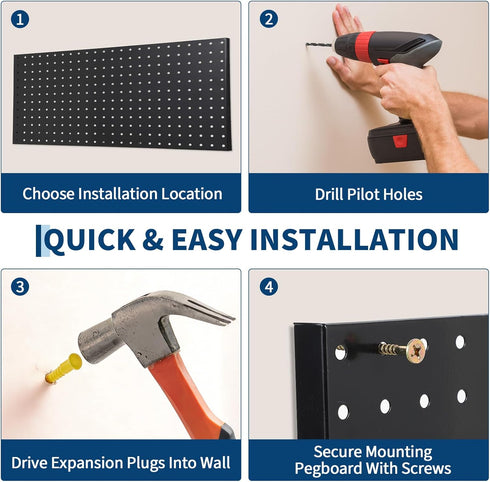 2 24"x12" 2 GarveeHome Heavy Duty Wall Mounted Metal Pegboard Panels PCS Black Steel Tool Storage Organizer for Garage