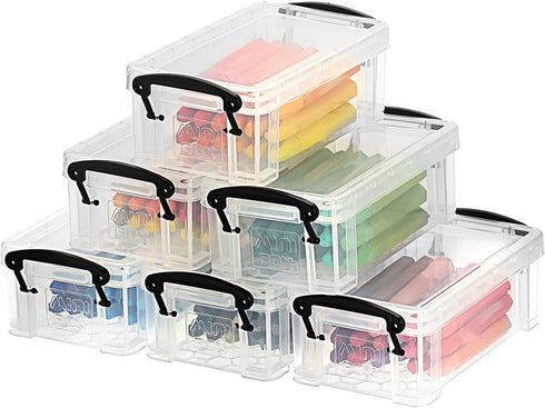 OGANAZI 6 PCS Clear Plastic Crayon Boxes with Snap Lids, Small Crayon Storage Box Stackable Crayon Container Box