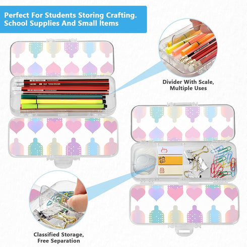 Colorful Double-Layer Pencil Case - Clear Plastic Storage Box for Stationery