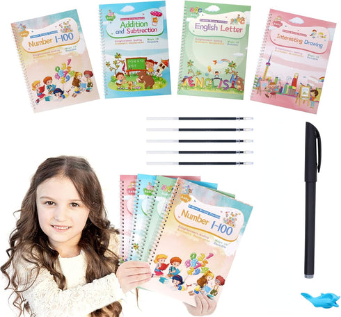 Magic Ink Reusable Copybooks for Kids, Handwriting Workbooks with Template Design Aid (4)