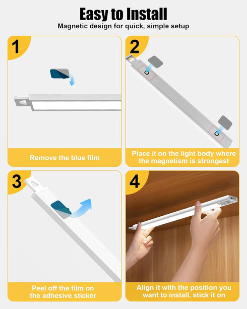 12 Inch 5CCT 2-Pack) Under Cabinet Motion Sensor Lighting - Wireless Under Cabinet Lighting, Rechargeable with Magnetic
