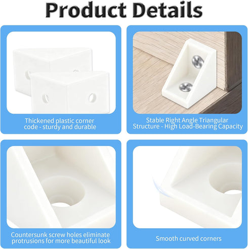 100 20x20x15mm 90 Pcs L Shape Bracket Plastic Nylon Right Angle Brackets with Screws Degree Plastic Corner Braces