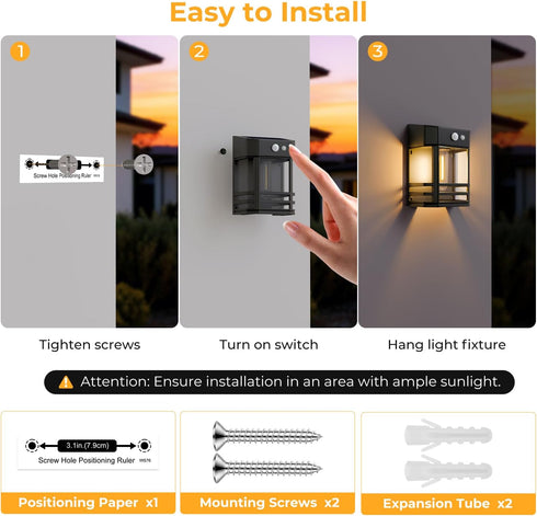 4 Pack 3 IP65 btfarm Solar Fence Lights, Motion Sensor Lights Outdoor, Lighting Modes Dusk to Dawn Solar Deck Lights