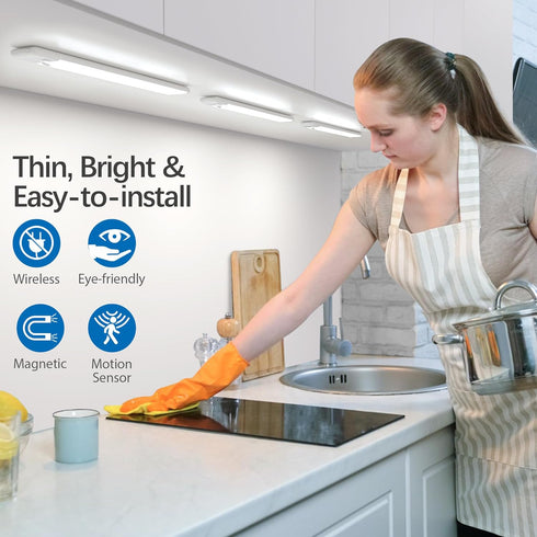 Counter Closet 5-Pack, 6500K Motion Sensor Under Cabinet Lights, Magnetic Rechargeable Under Light, Wireless Night