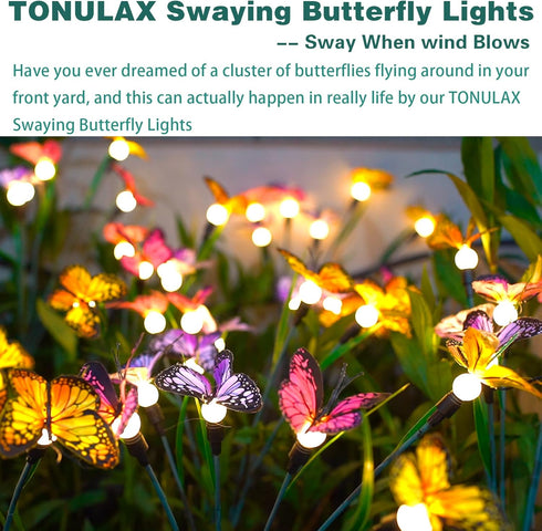TONULAX Solar Garden Lights, Newest Swaying Butterfly Light, Outdoor Lights for Yard Patio Pathway, 2 Pack