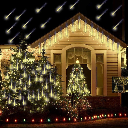 Outdoor Christmas Lights, Meteor Shower Lights 30cm 8 Tube 144 LED Falling Raindrop Fairy String Light for Thanksgiving New Year Holiday Party, Wedding Lights Wedding Decorations, Warm White by Kordain