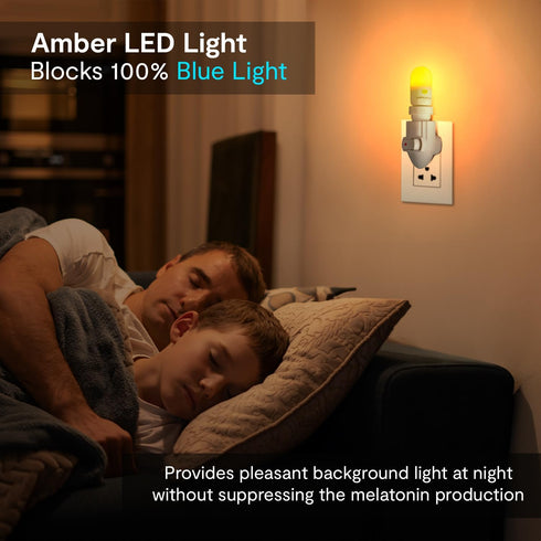 120V 100% LowBlueLights Amber Night Light: Plug-in LED Blocks Blue Light for Sleeping, Nursery and Preserving Melatonin