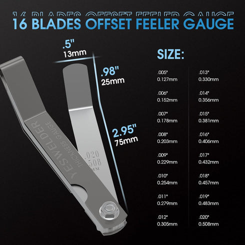 YESWELDER Thickness Gauges, 32 Blades Feeler Gauge Set for Repair, Bass Guitar, Spark Plugs