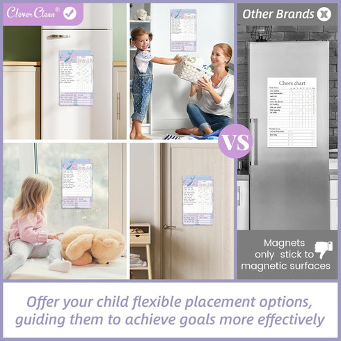 Clever Clean Dry Erase Chores Chart for Kids, Reusable Reward Chart Chart, Non-Magnetic Kids Chore Board Clings to Any Smooth Surfaces, 6 Whiteboard Markers Included (Mermaid) by Clever Clean