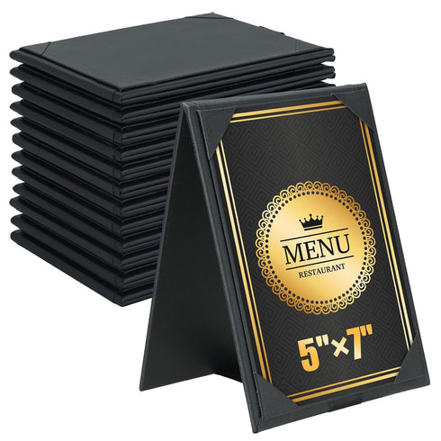 PU Leatherette Table Tents, 12 Pack Double-Sided Menu Holders 5"x 7", A-Frame