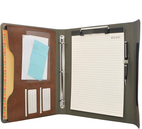 Binder Portfolio Organizer Case with 3-Ring Binder, Padfolio, Clipboard, Color File Folders (Brown, Standard)