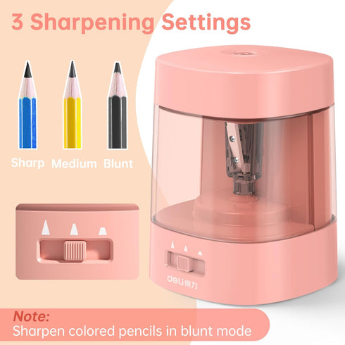Deli Electric Pencil Sharpener, Automatic Pencil Sharpeners for No.2 Pencils Colored Pencils, USB & Battery Operated Pencil Sharpener for Kids, School, Home, Office, Classroom, Pink by deli