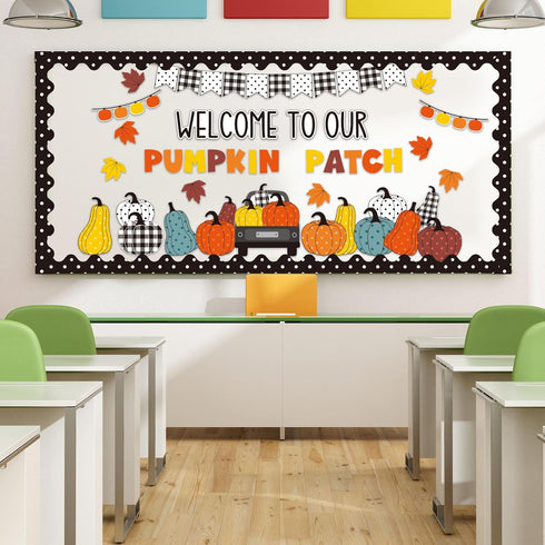 ZOIIWA Fall Pumpkin Bulletin Board Set, Thanksgiving Paper Cut-Outs, Blackboard Border Decor for Classroom Wall