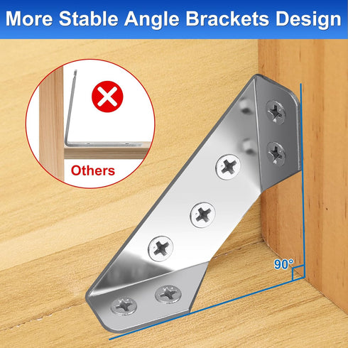 50PCS 300 MAPVOLUT Corner Brackets For Wood with Screw, Premium Stainless Steel Metal Shelf Brackets Furniture Corner