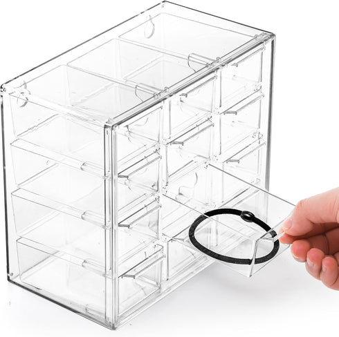 YOUEON 2 Pack Mini Desk Organizer, Clear Plastic Drawer Storage Box with 12 Removable Drawers for Crafts