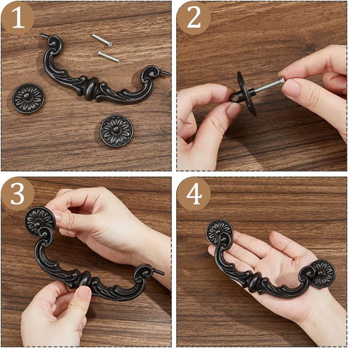 4 Sets 6.5 inch SUPERFINDINGS Vintage Bail Pull Handles Hole Center Antique Drawer Handles Alloy Black Drop Pulls