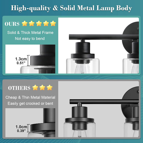 Unicozin 3 E26 Modern Bathroom Light Fixtures, Light Vanity Lights, Black Wall Lamp with Clear Glass for Bathroom