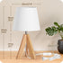 W51TL05 Small Tripod Table Lamp, Modern Nightstand Lamp with Fabric Shade, Boho Bedside Wood Desk Light for Bedroom