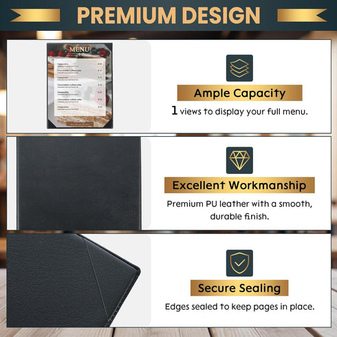 12 Pack 1 8.5" 11" 8.5" 11" View x Menu Holder Menu Covers | Black Leather Menu Sleeves Book Style for Restaurant