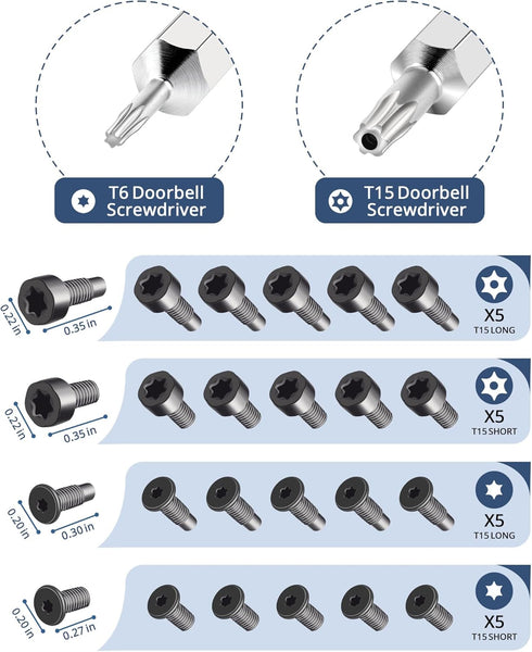 T6 T15 20Pcs Reset, Doorbell Screwdriver Replacement Kits, Double-Ended Torx Video Doorbell Camera Screwdriver
