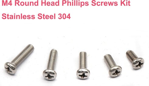 cSeao 140pcs M4 Pan Head Phillips Machine Screws Assortment Kit – 304 Stainless Steel, M4x 4mm/ 6mm/ 8mm/ 10mm/ 12mm/