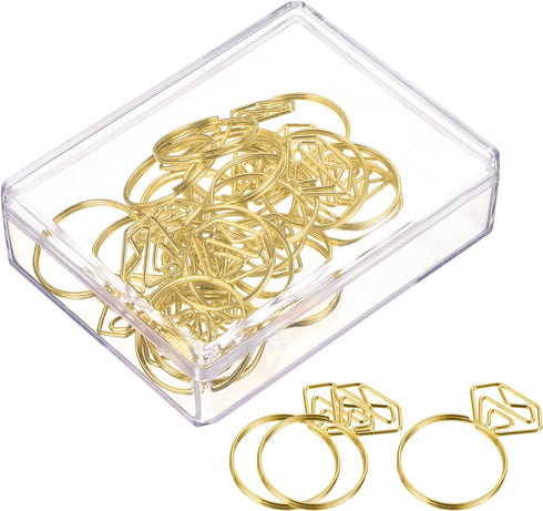 YOKIVE 20 Pcs Paper Clips, Diamond Ring Shape, Keep Desk Neat, Great for Art, Home, Daily Use, Gold