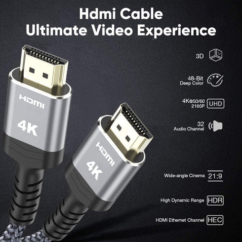30FT, 18Gbps 2.0 (4K 60Hz 4K 3D 2.2 PS4/3 TV/HDTV/PS5/Blu-ray Highwings Long HDMI Cable High Speed Braided
